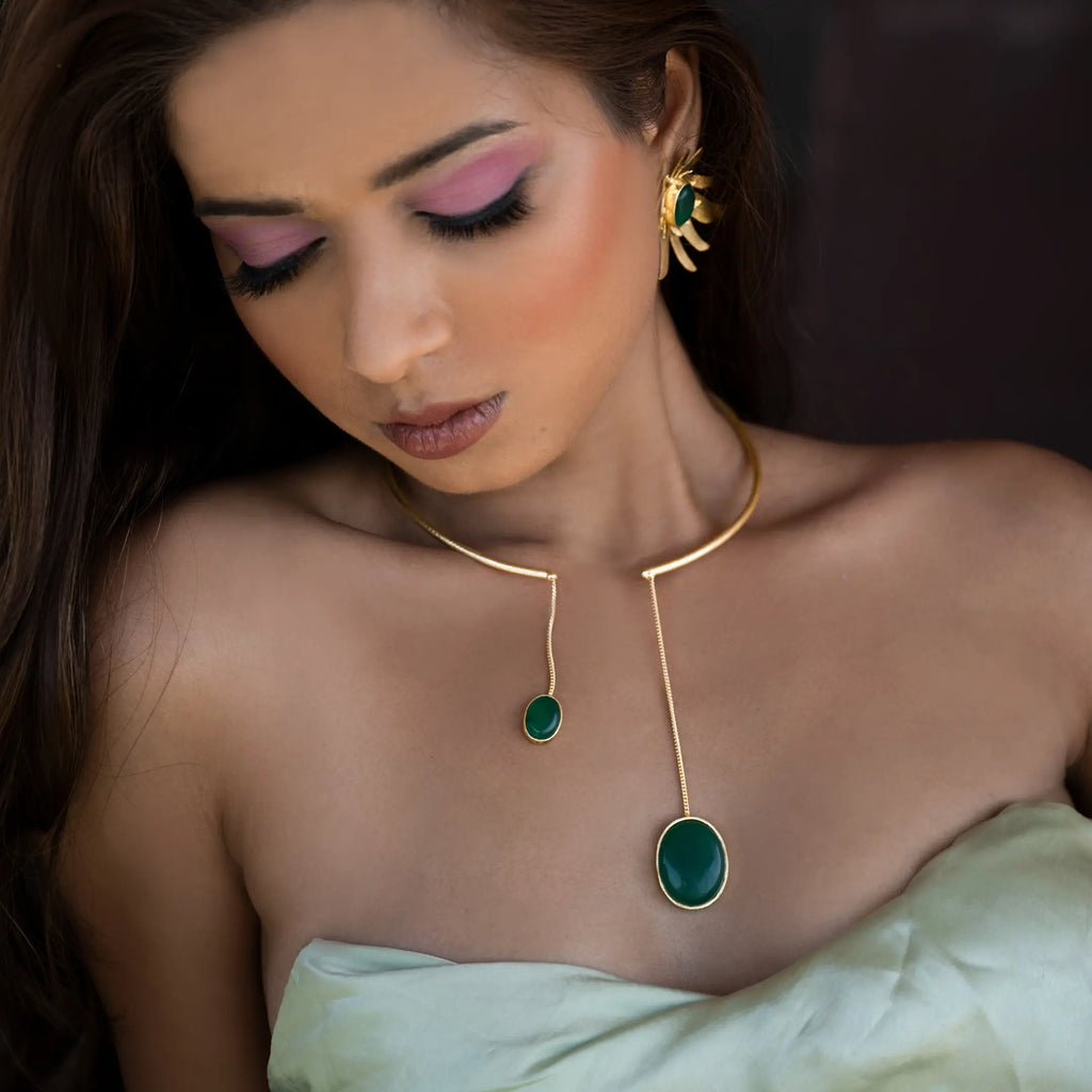 Green Onyx Collar Drop Necklace | Unique statement jewelry DIORA