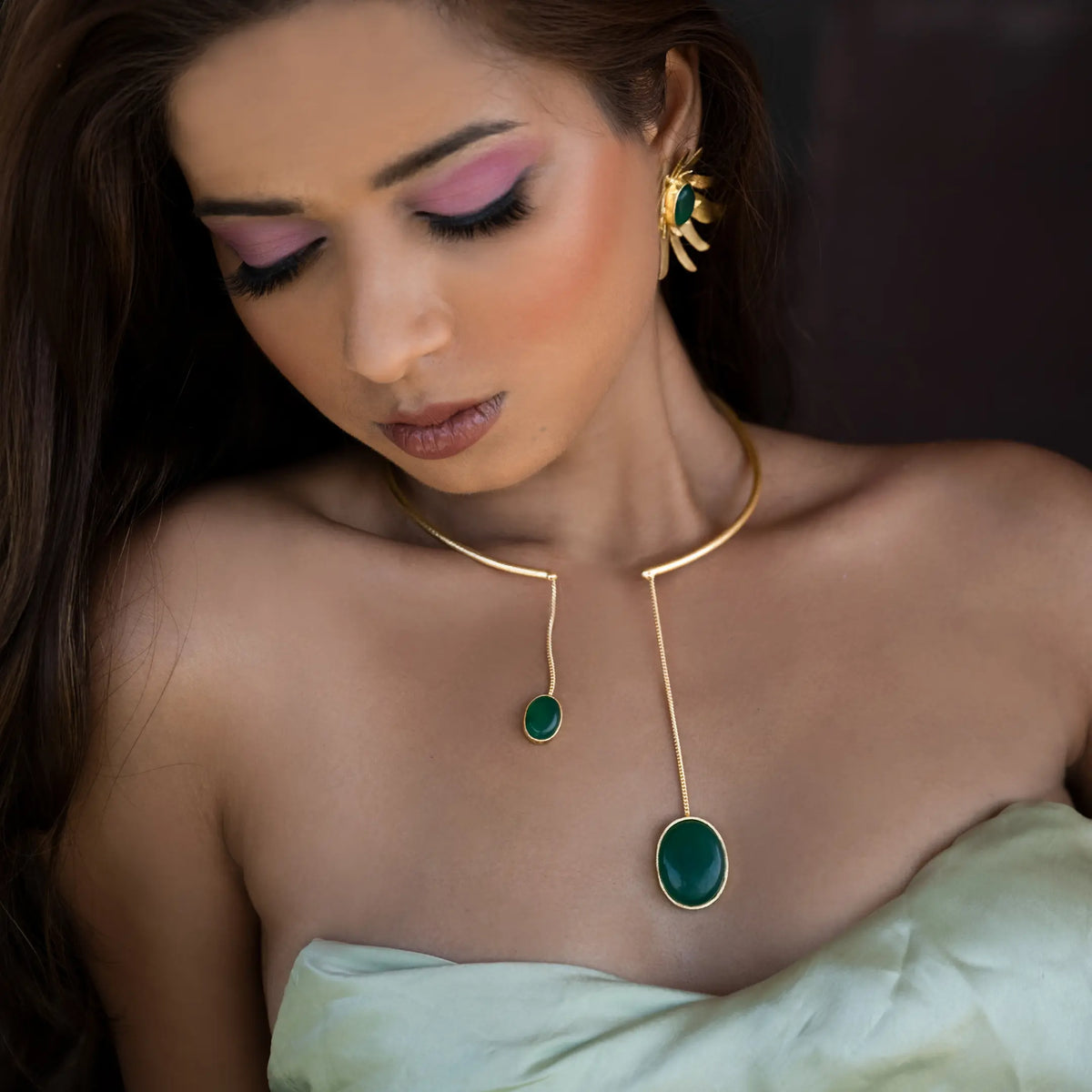 Green Onyx Collar Drop Necklace | Unique statement jewelry DIORA