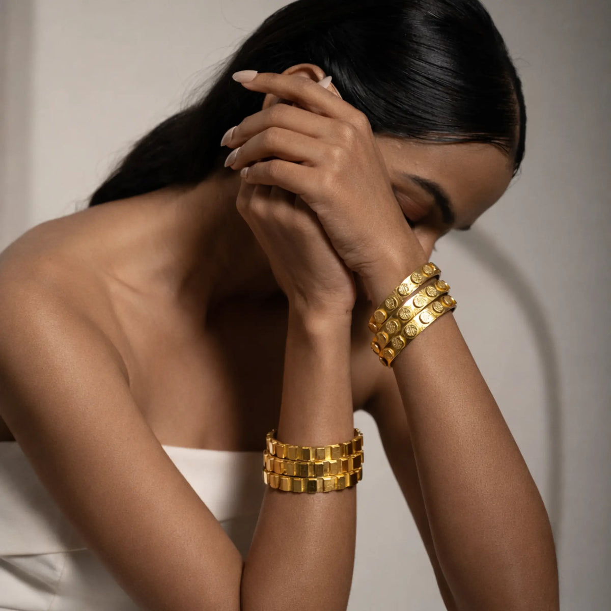 Sculptural Gold Bangle: Handmade Brass Bracelet Western Cuff DIORA
