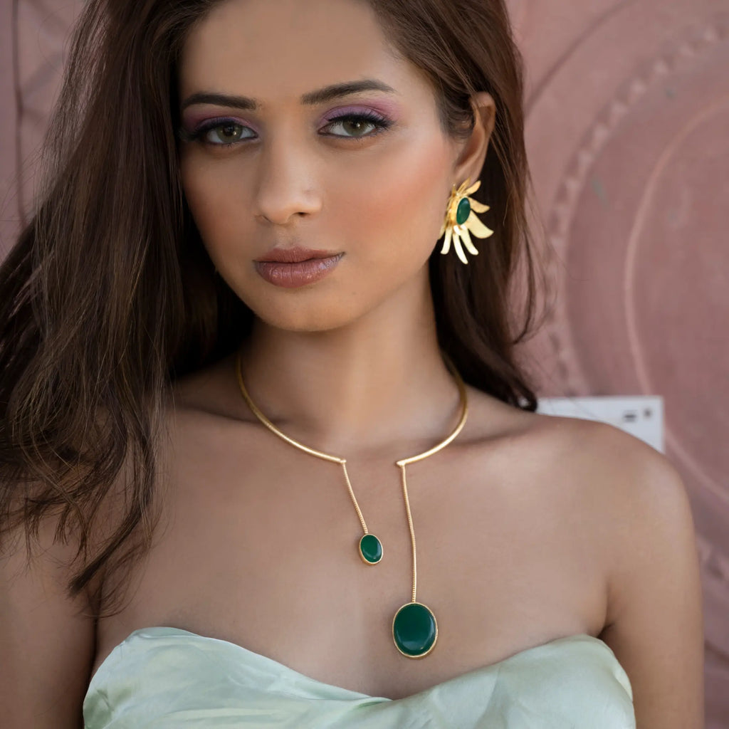 Green Onyx Collar Drop Necklace | Unique statement jewelry DIORA