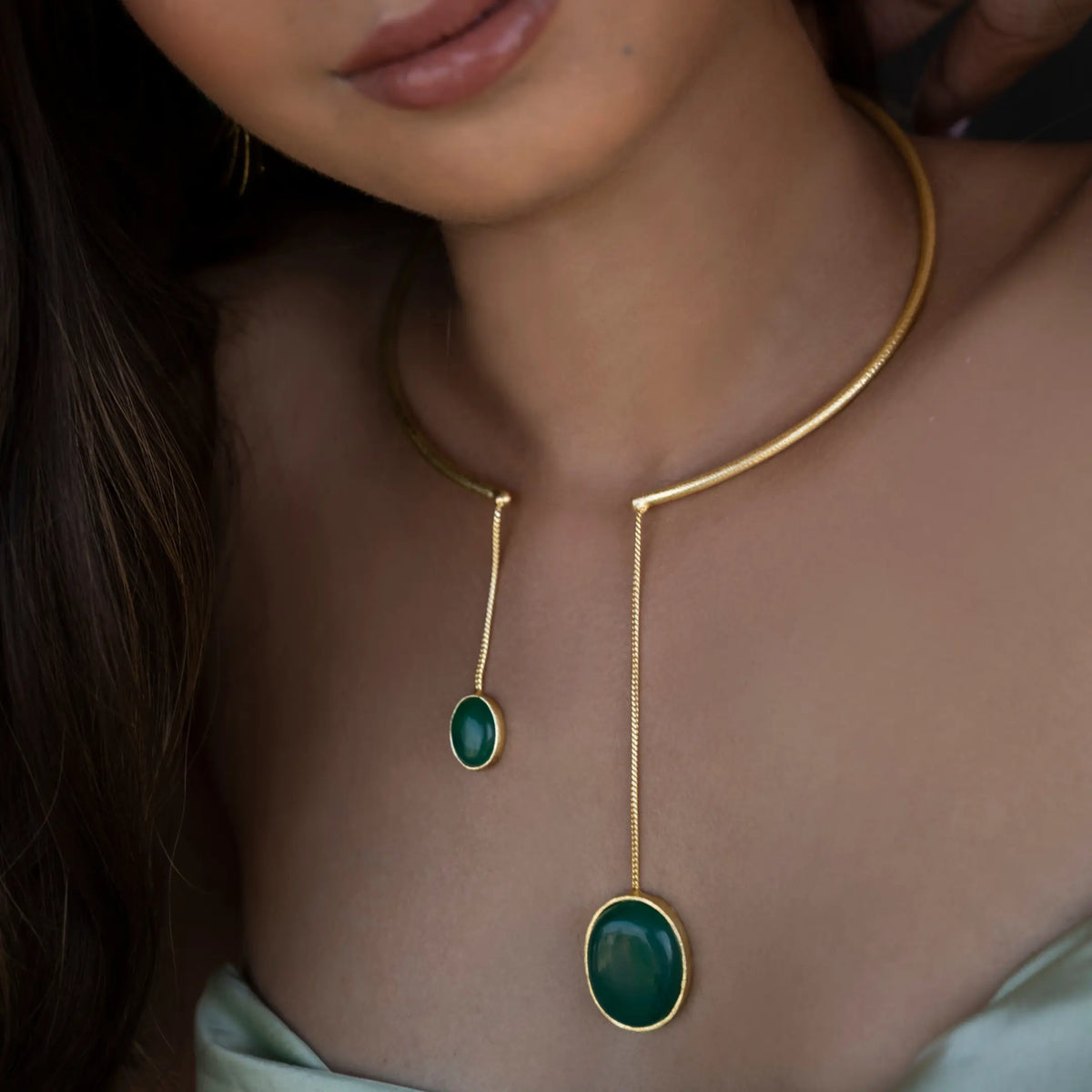 Green Onyx Collar Drop Necklace | Unique statement jewelry DIORA