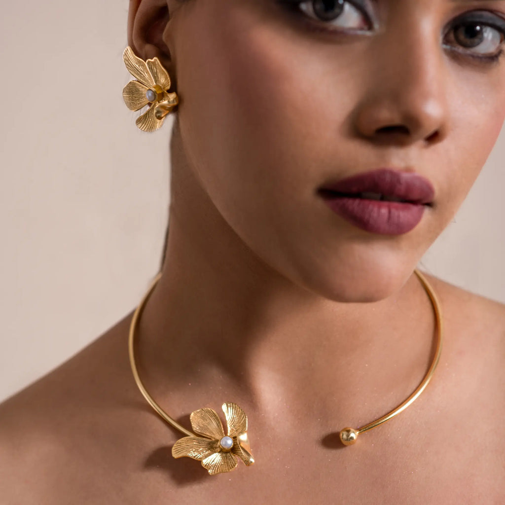 Pearl Flower Stud Earrings | Statement Handmade Jewelry DIORA