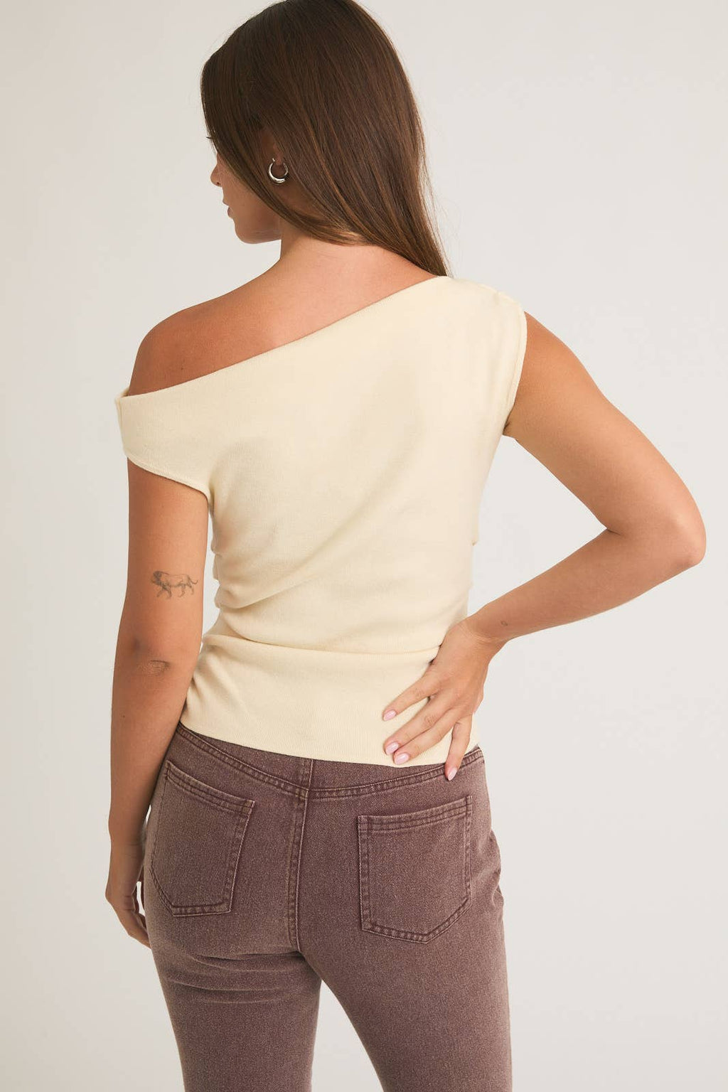 Asymmetrical Off Shoulder Drape Knit Sweater Top LE LIS