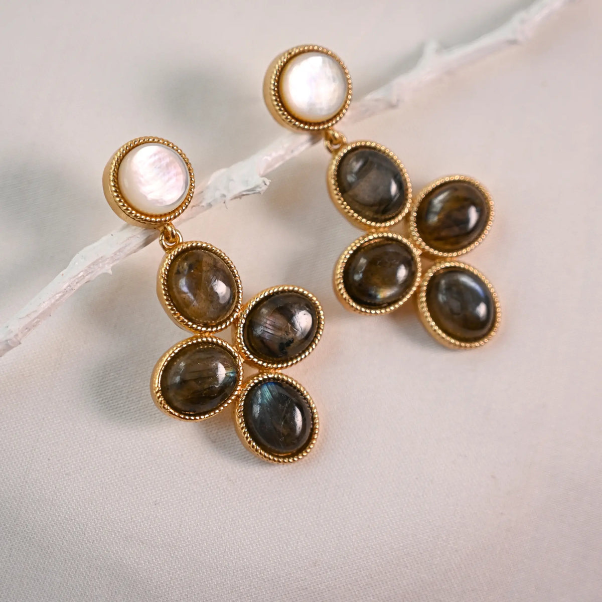 Labradorite dangle gold earrings Statement Handmade jewelry DIORA