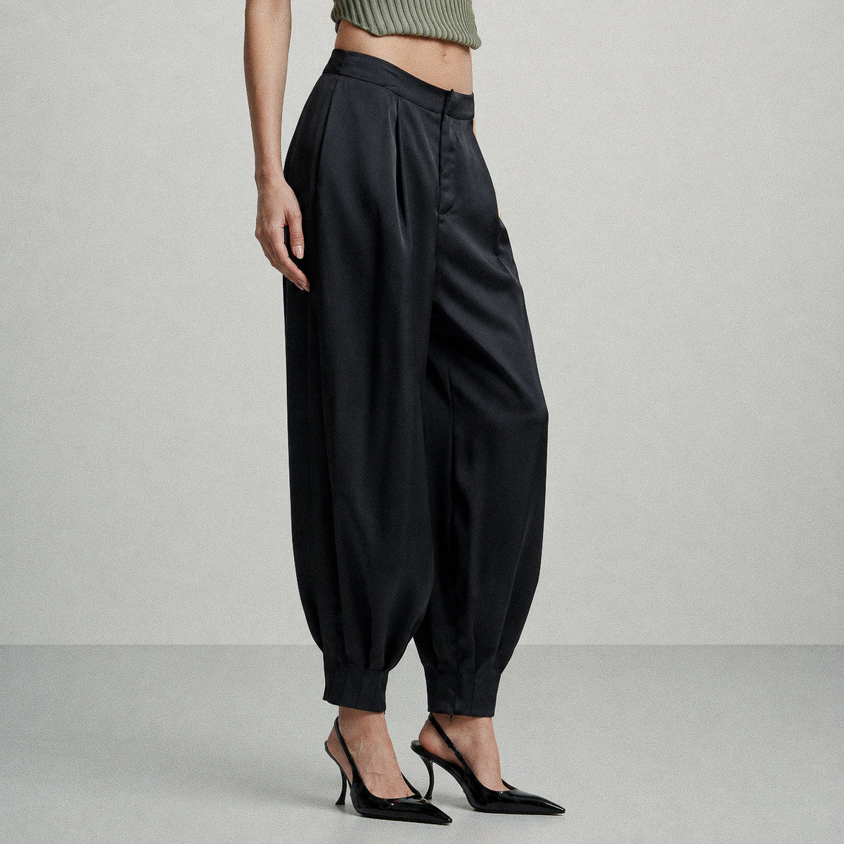 Pleated Satin Balloon Pants