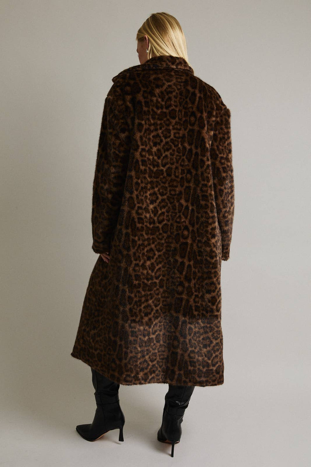 Leopard Print Faux Fur Long Coat Jacket LE LIS