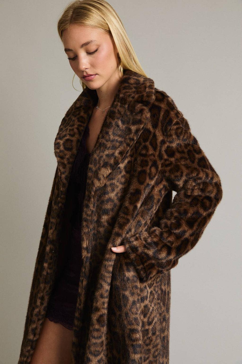 Leopard Print Faux Fur Long Coat Jacket LE LIS