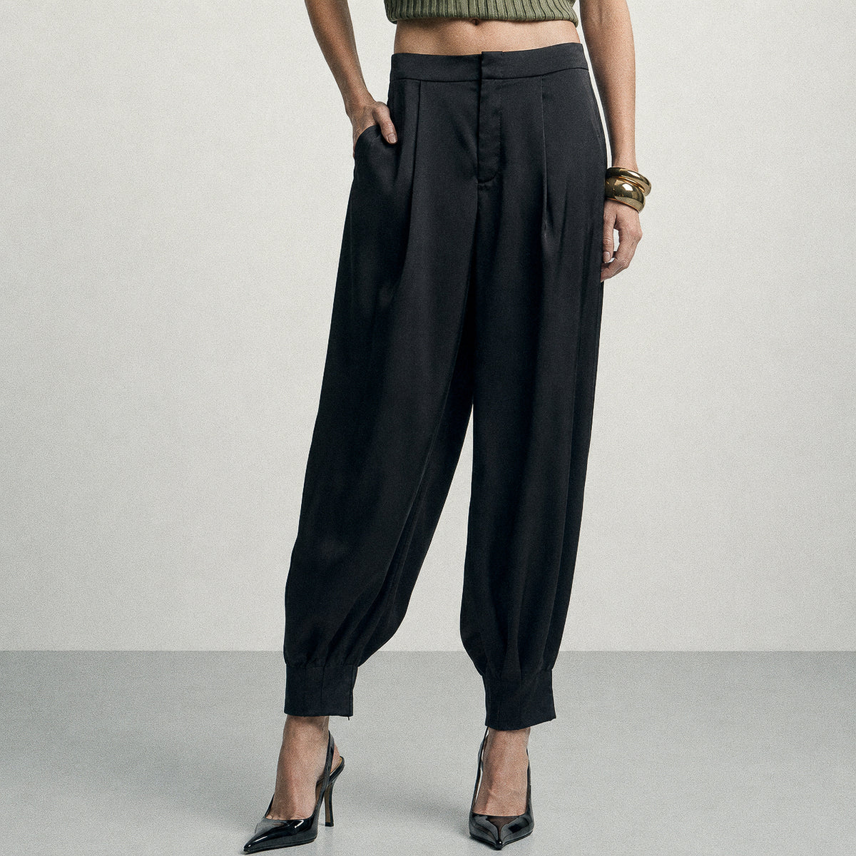 Pleated Satin Balloon Pants