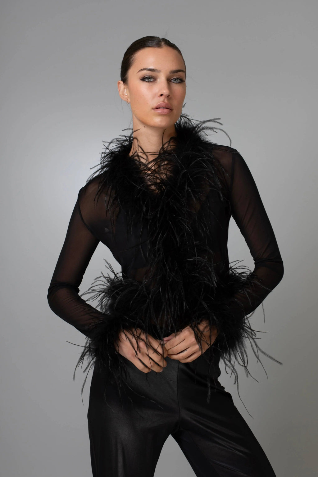 Midnight Ostrich Feather Blouse Nuvula