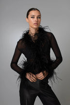 Midnight Ostrich Feather Blouse Nuvula