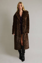 Leopard Print Faux Fur Long Coat Jacket LE LIS