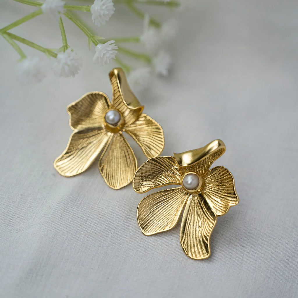 Pearl Flower Stud Earrings | Statement Handmade Jewelry DIORA