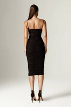 Justina Ruched Mesh Midi Dress