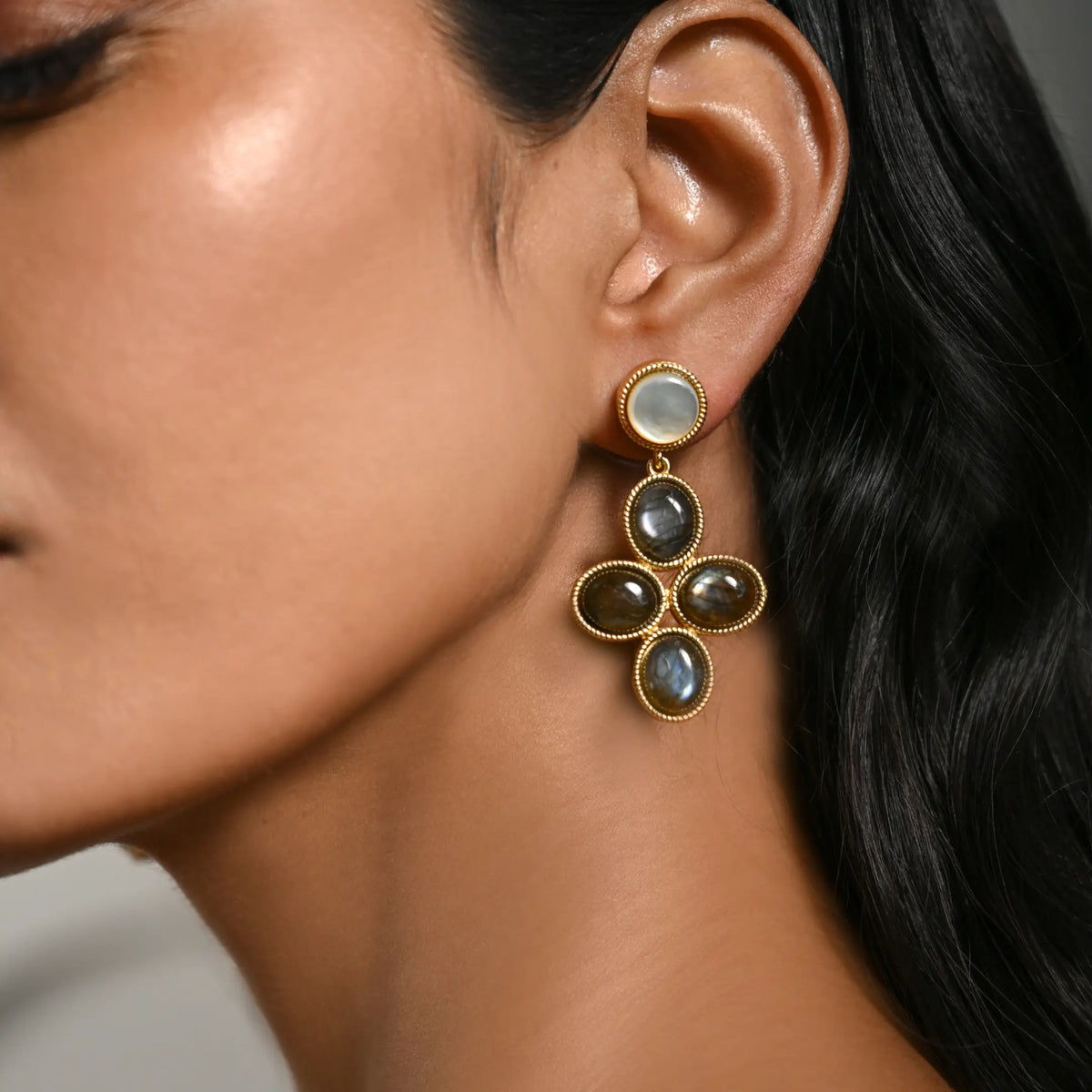 Labradorite dangle gold earrings Statement Handmade jewelry DIORA