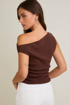 Asymmetrical Off Shoulder Drape Knit Sweater Top LE LIS