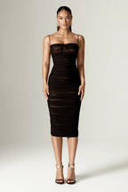 Justina Ruched Mesh Midi Dress
