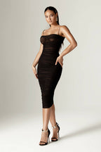 Justina Ruched Mesh Midi Dress
