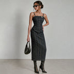 Denim Buckle Midi Dress