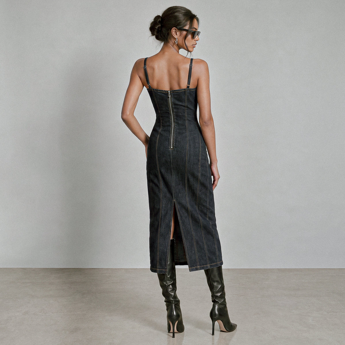 Denim Buckle Midi Dress