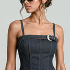 Denim Buckle Midi Dress