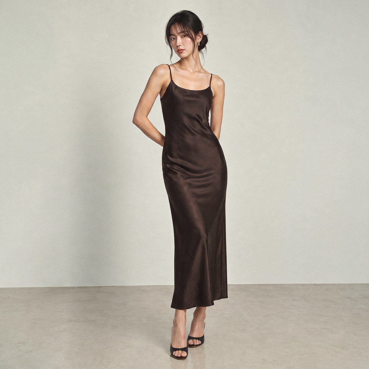Espresso Silk Midi Dress