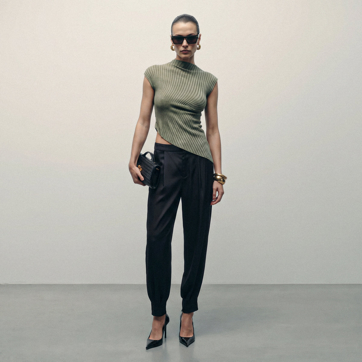 Pleated Satin Balloon Pants