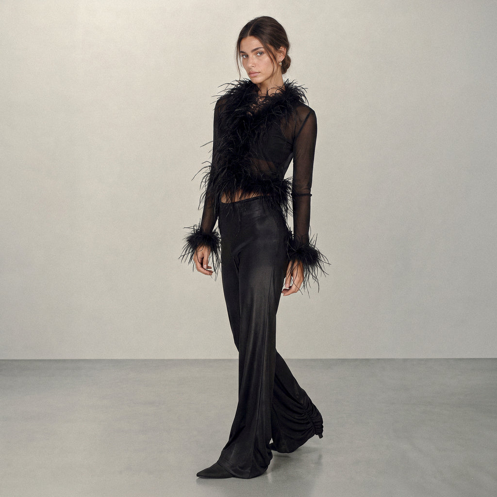 Midnight Ostrich Feather Blouse