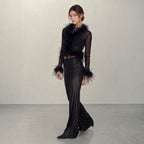 Midnight Ostrich Feather Blouse