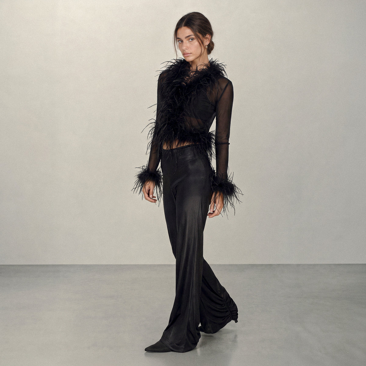 Midnight Ostrich Feather Blouse