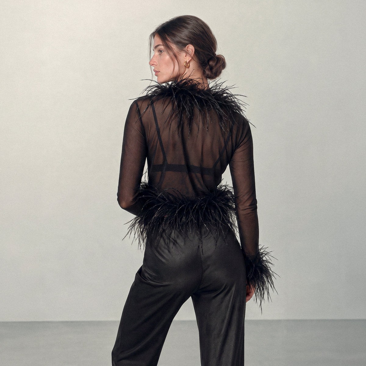 Midnight Ostrich Feather Blouse