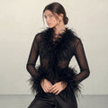 Midnight Ostrich Feather Blouse