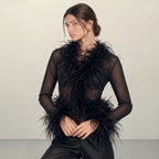 Midnight Ostrich Feather Blouse