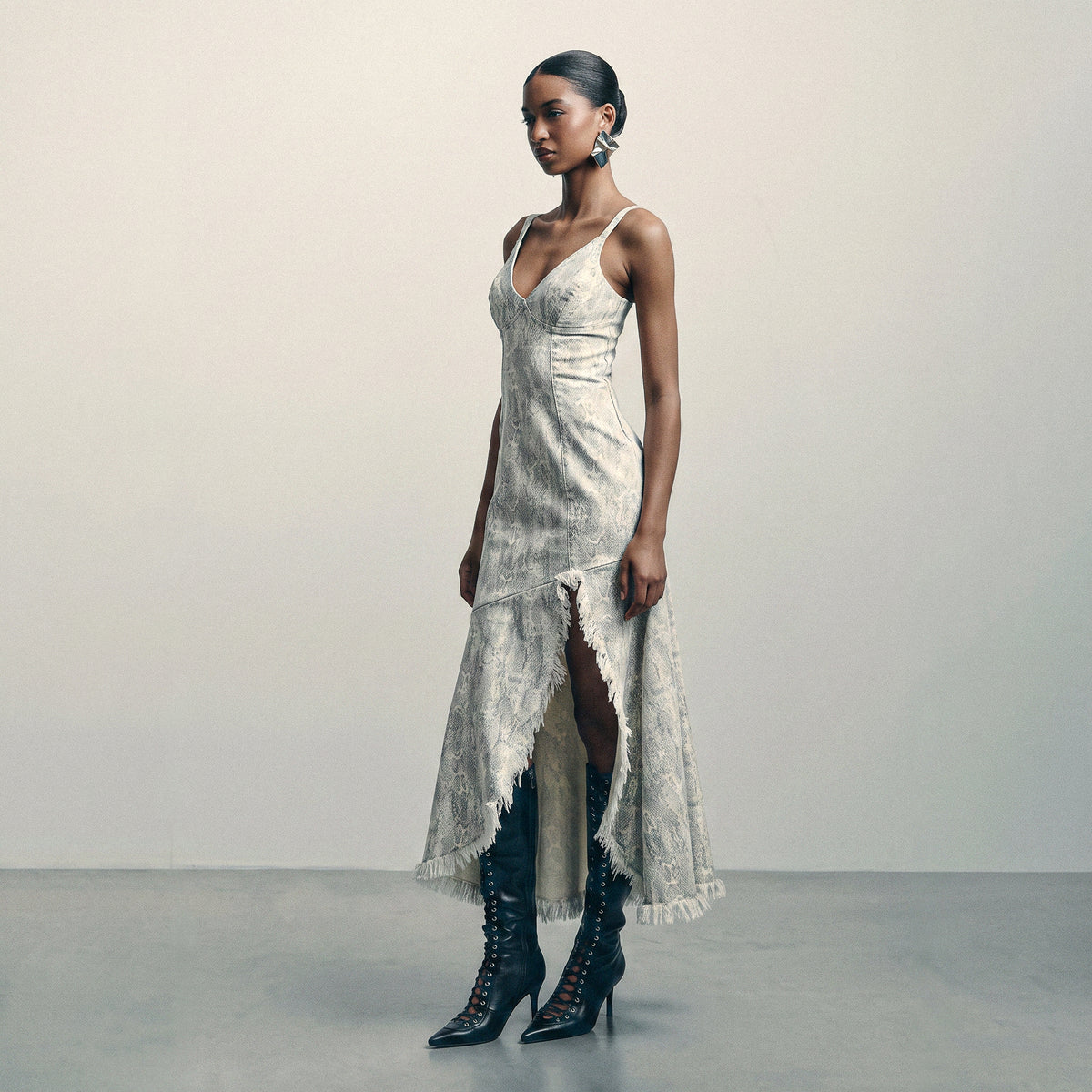 Python Frayed Hem Dress