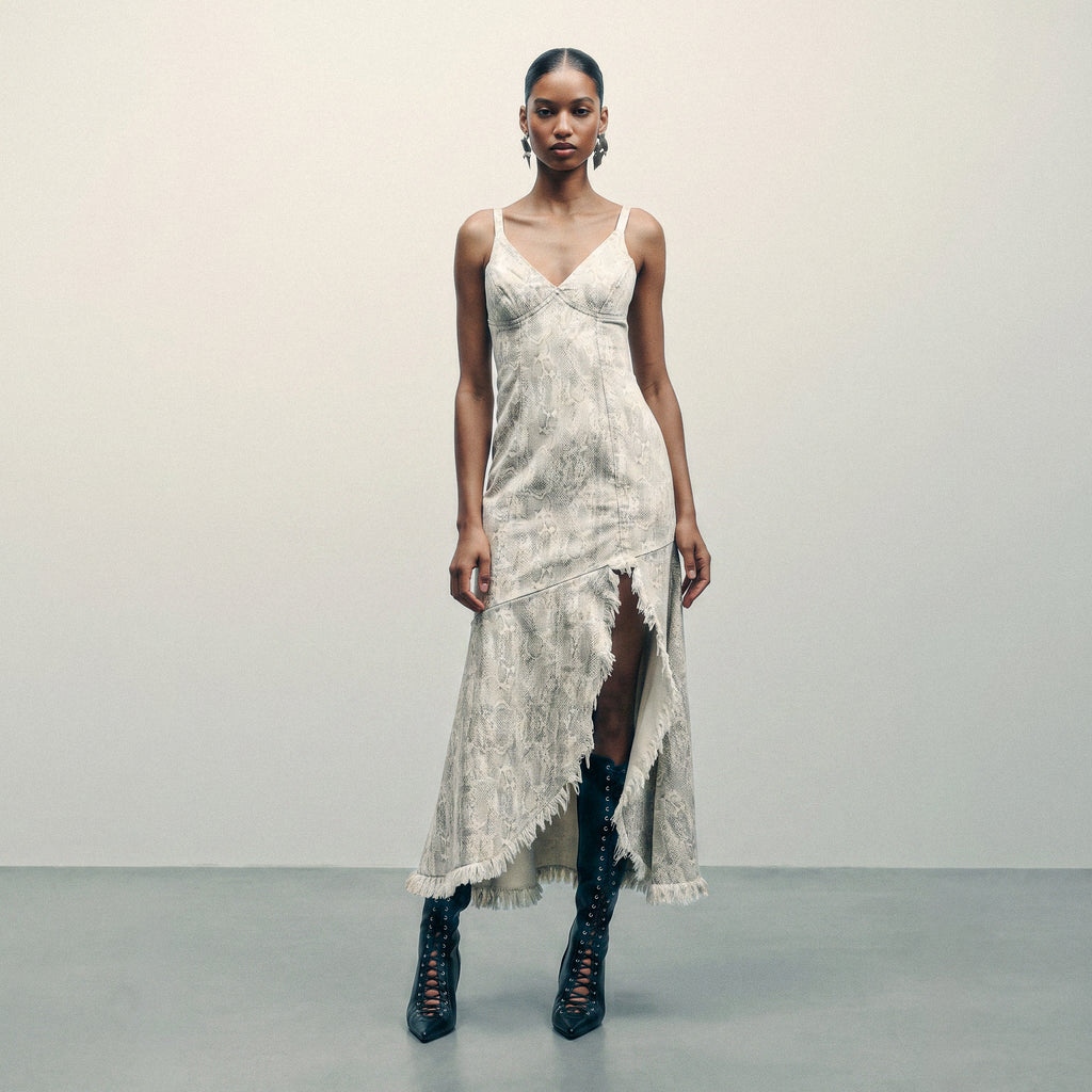 Python Frayed Hem Dress