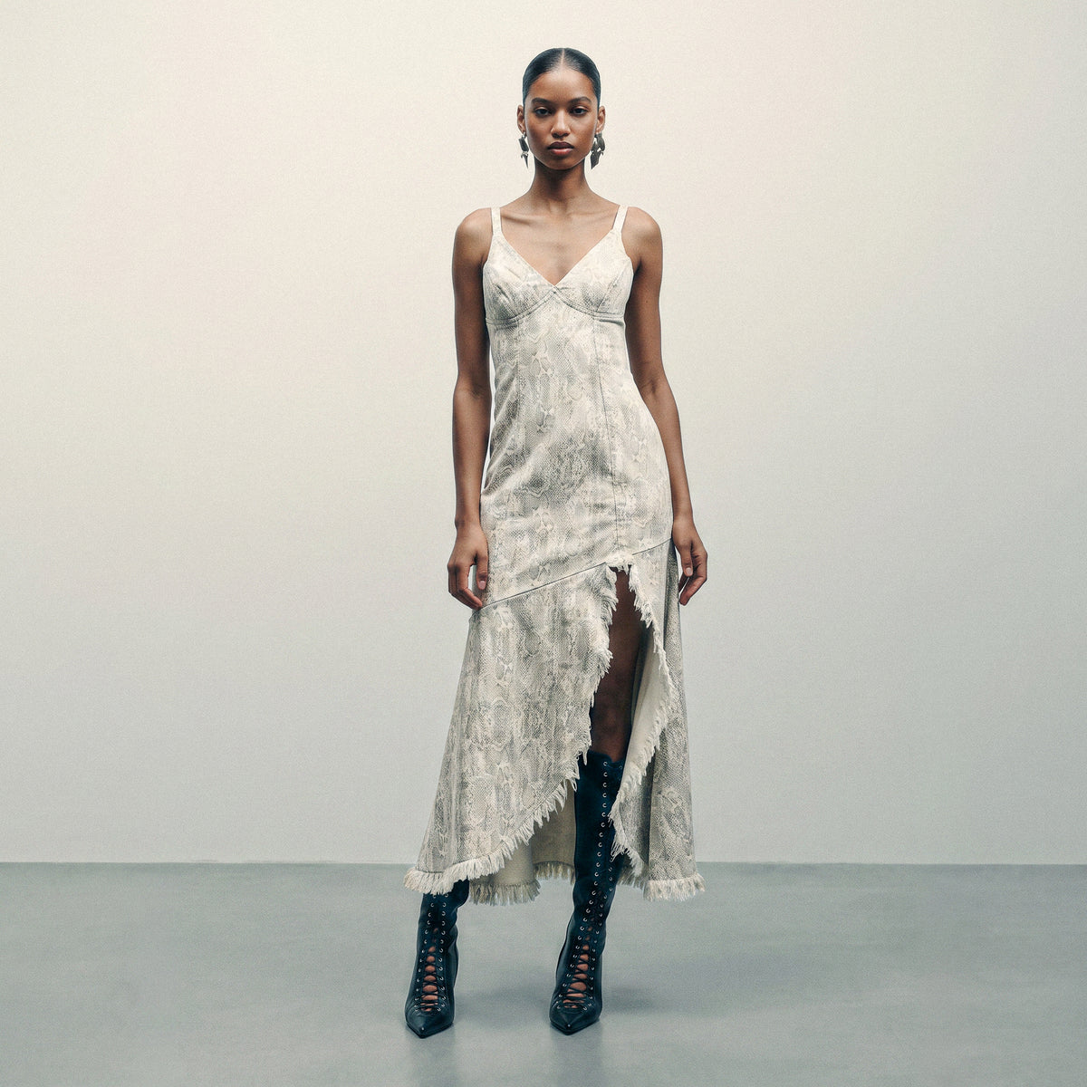 Python Frayed Hem Dress