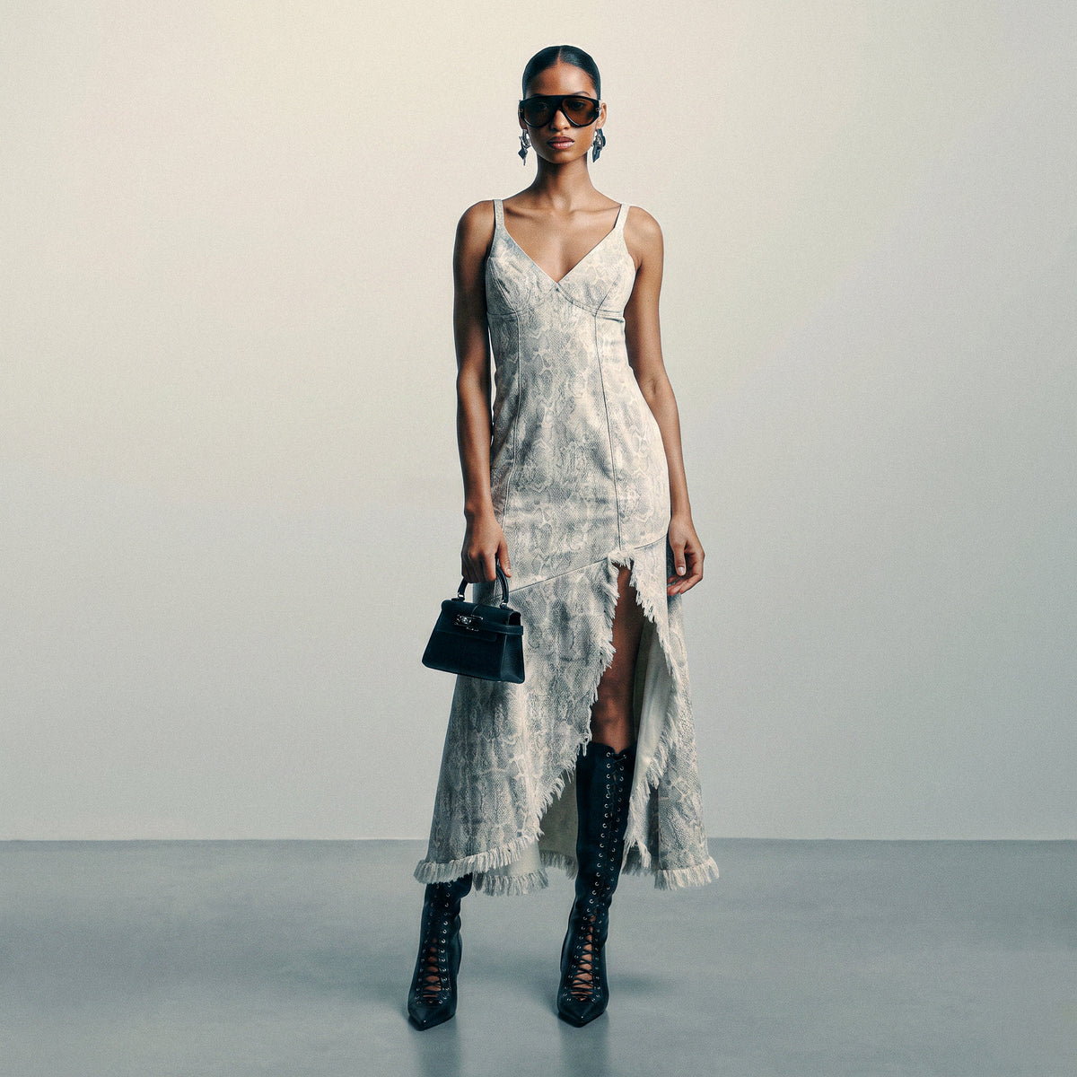 Python Frayed Hem Dress