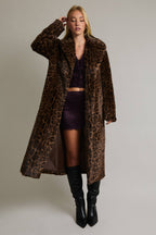 Leopard Print Faux Fur Long Coat Jacket LE LIS