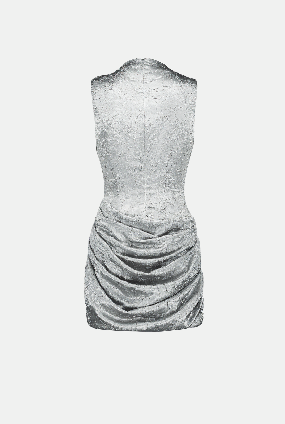 Tulip Silver Crinkled Satin Mini Dress