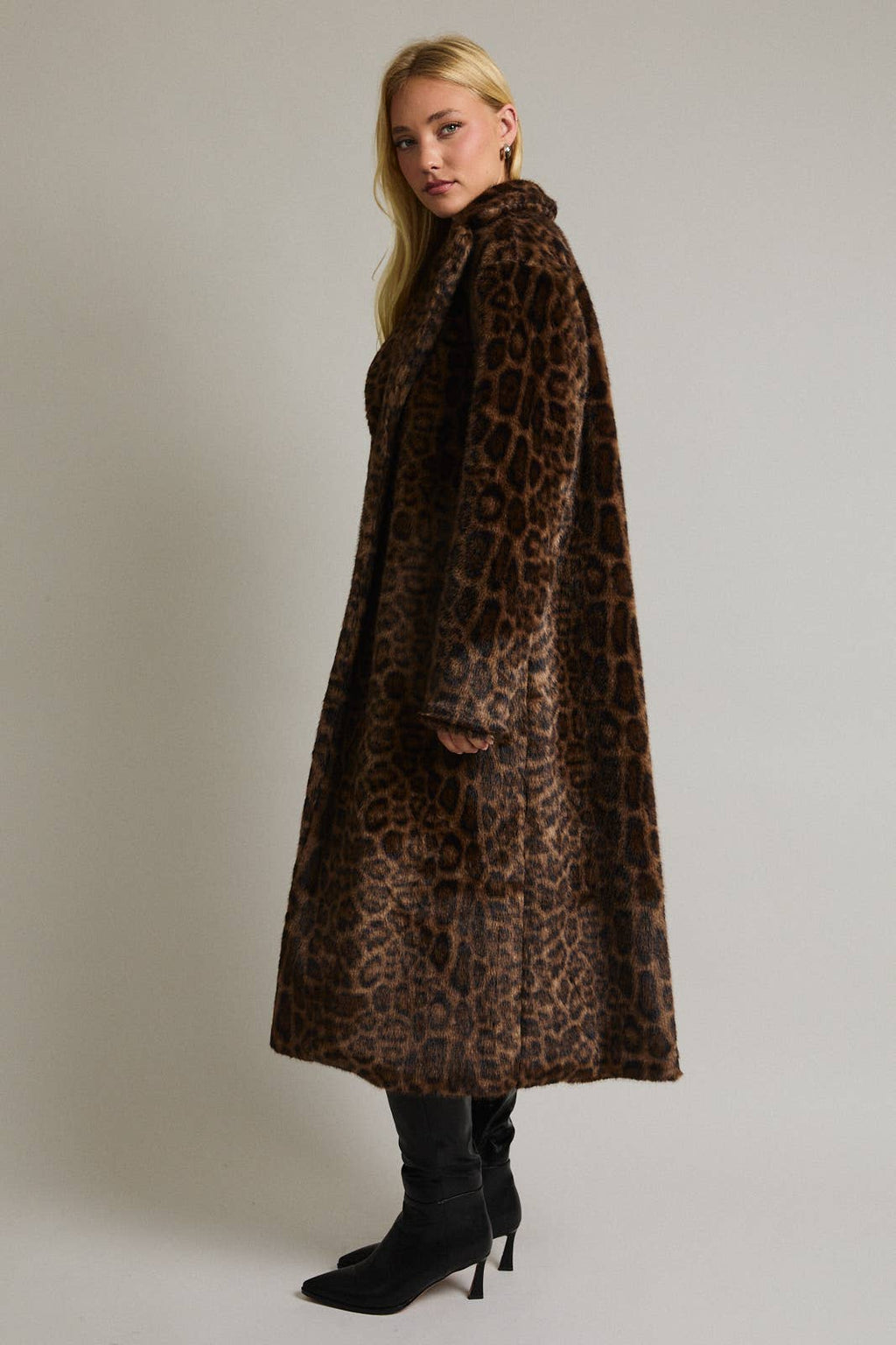 Leopard Print Faux Fur Long Coat Jacket LE LIS