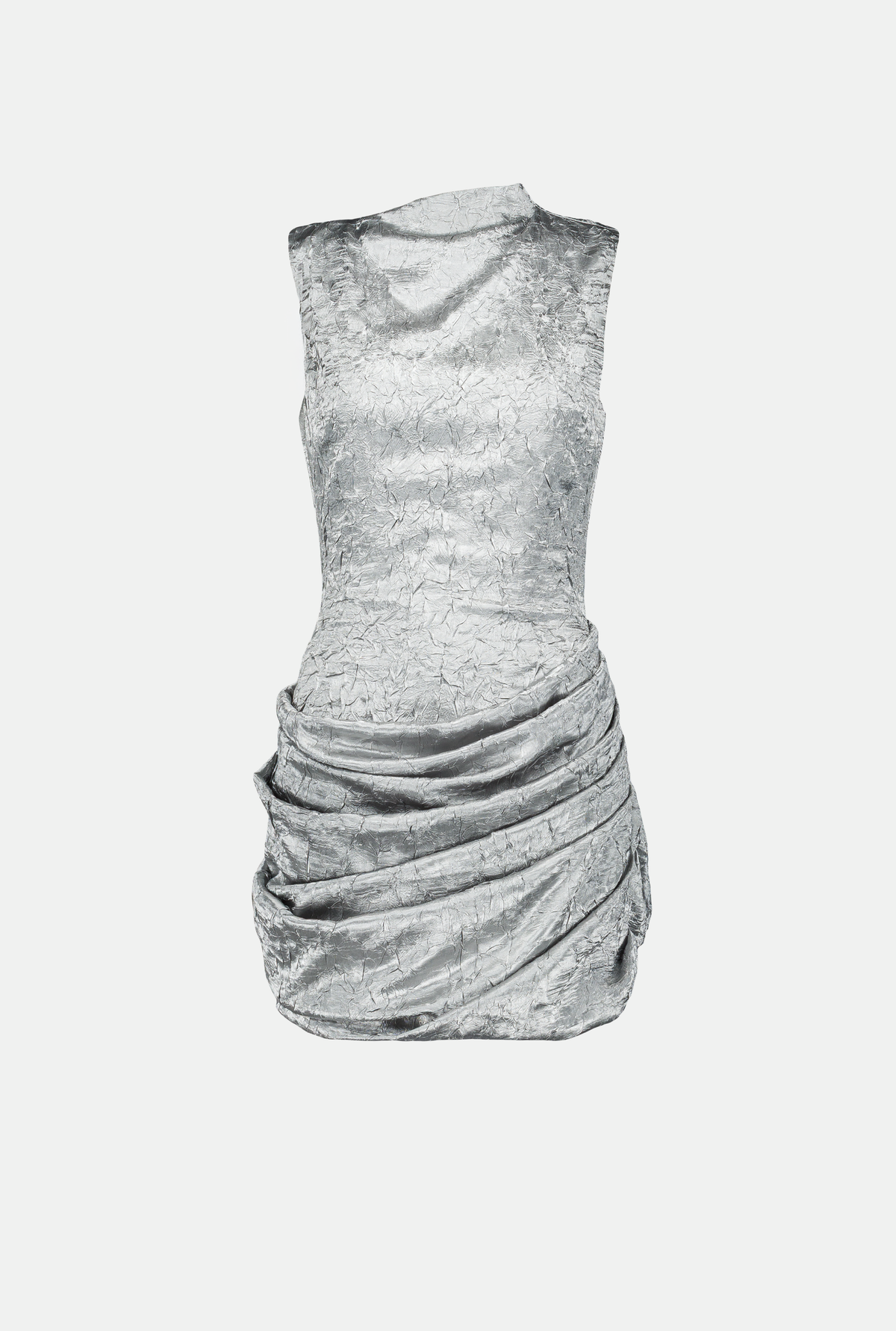 Tulip Silver Crinkled Satin Mini Dress