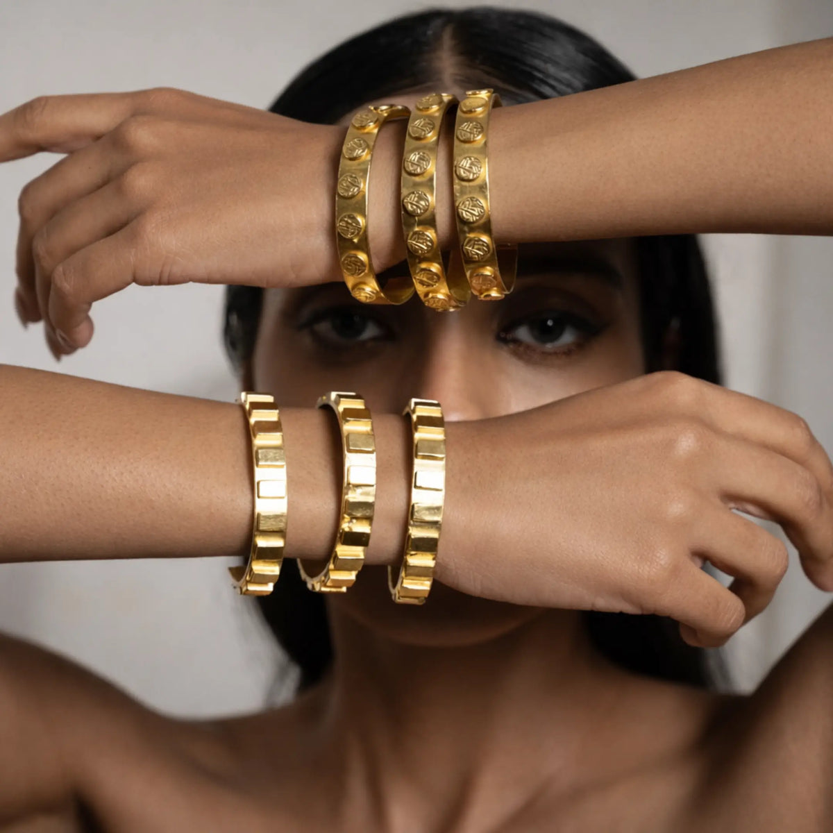 Sculptural Gold Bangle: Handmade Brass Bracelet Western Cuff DIORA