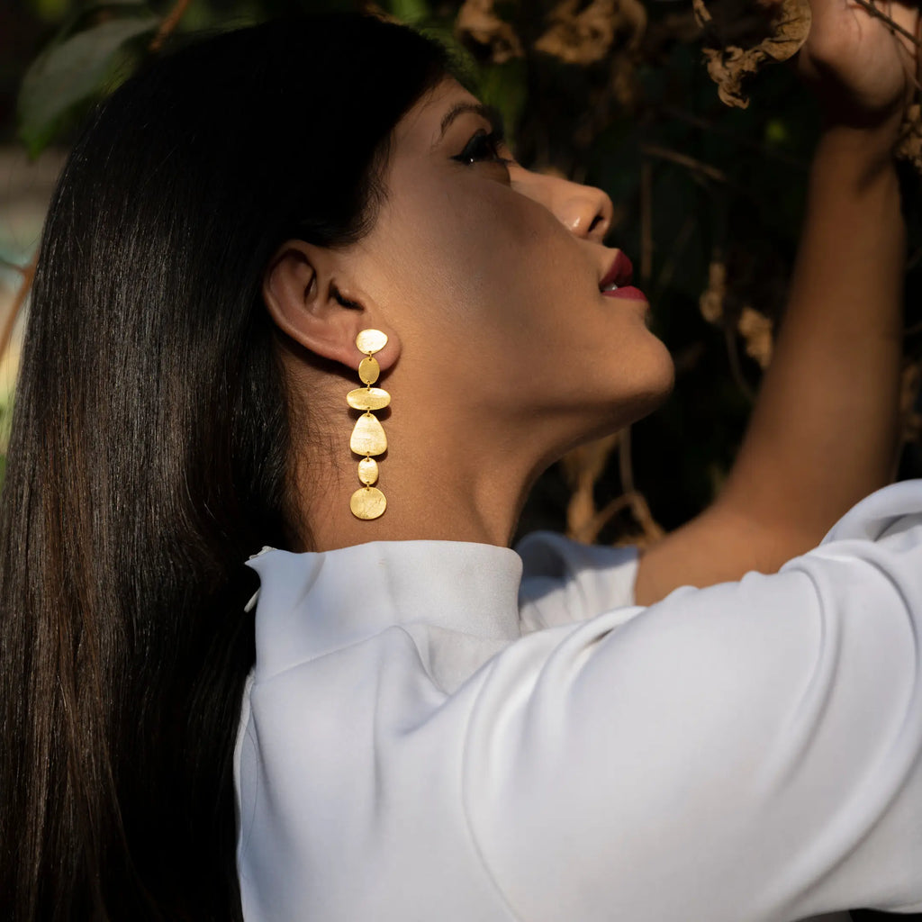 Gold drop long statement earrings | Fashion earrings Gifting DIORA