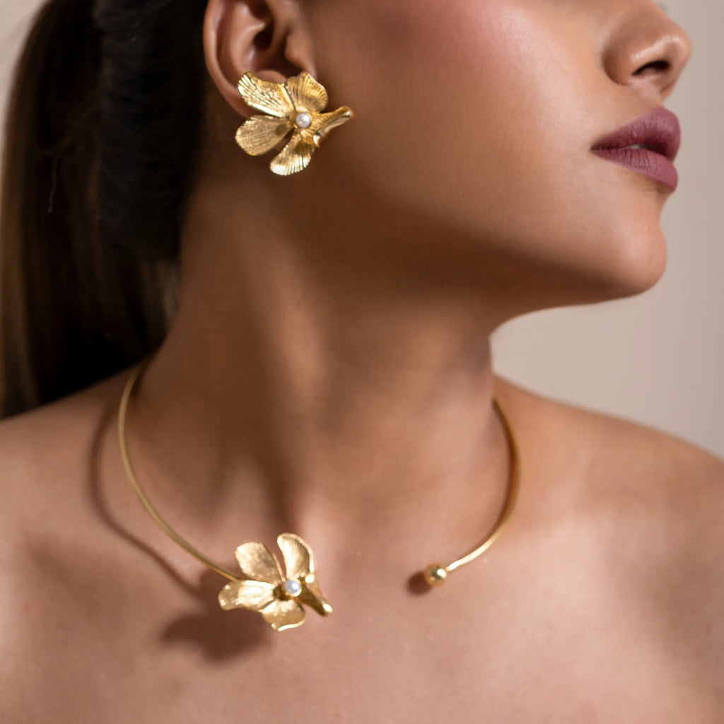 Pearl Flower Stud Earrings | Statement Handmade Jewelry DIORA
