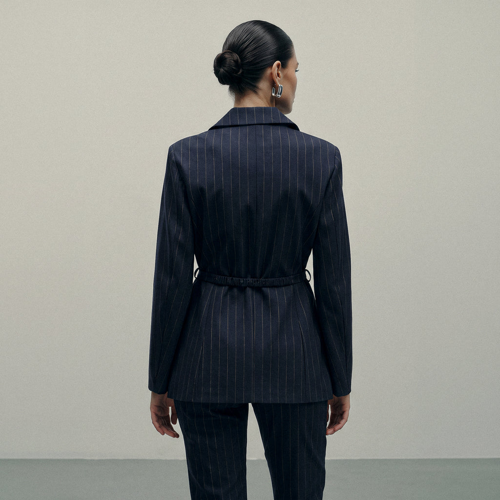 Pinstripe Belted Blazer