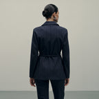 Pinstripe Belted Blazer
