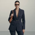 Pinstripe Belted Blazer