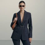 Pinstripe Belted Blazer