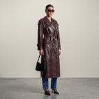 Croc-Embossed Maxi Trench Coat
