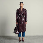 Croc-Embossed Maxi Trench Coat