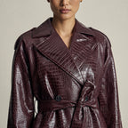 Croc-Embossed Maxi Trench Coat